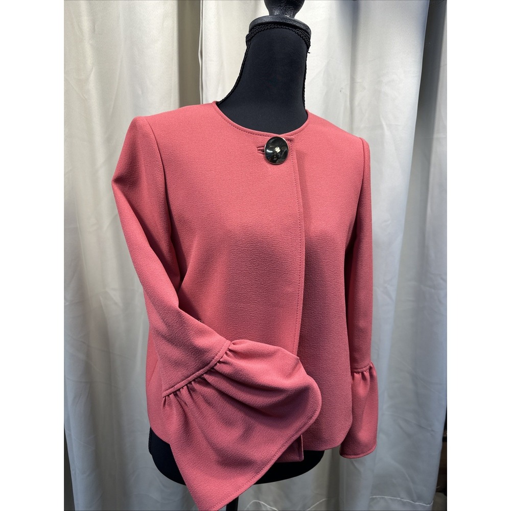 Tahari Arthur S. Levine Blazer Womens 4 Pink Bell Sleeve Ruffle Excellent